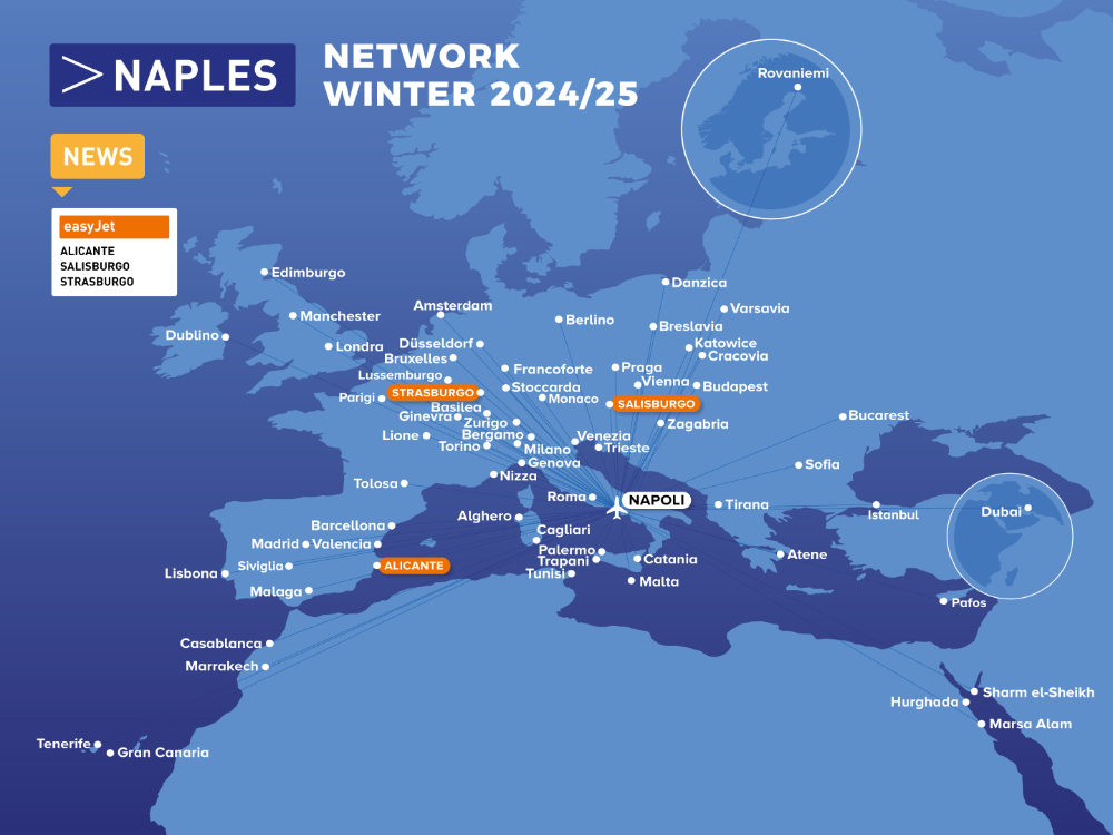 mappa destinazioni inverno 2024-2025 aeroporto di napoli